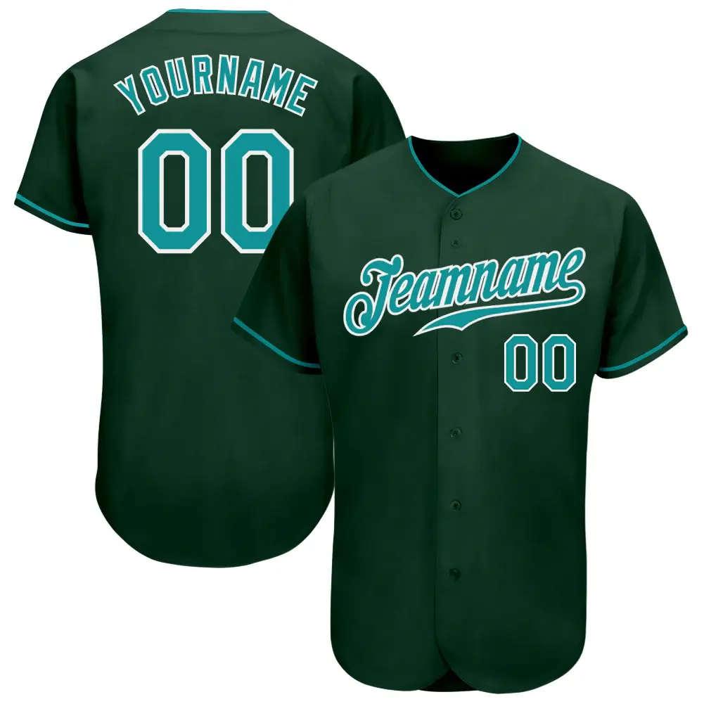 Custom Green Baseball Jersey with Teal-White