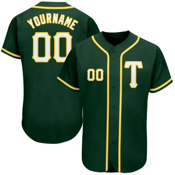 Custom Green Baseball Jersey with White-Gold
