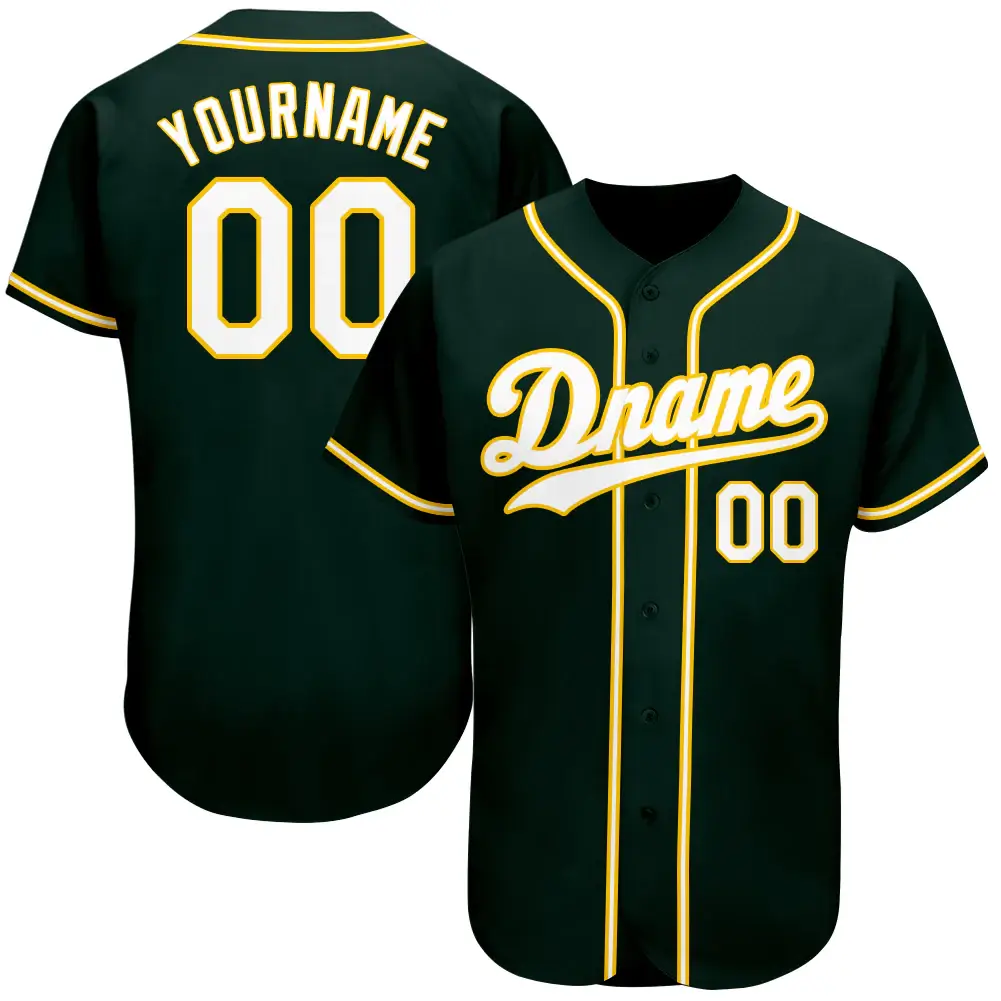 Custom Green Baseball Jersey with White-Gold