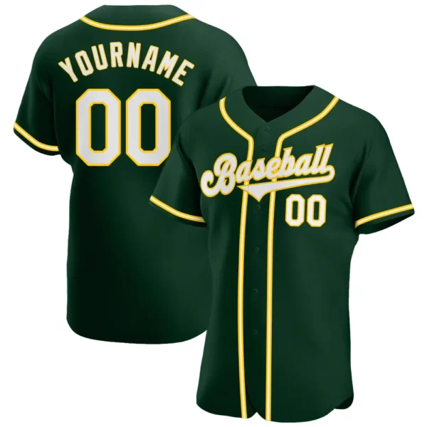Custom Green Baseball Jersey with White-Gold