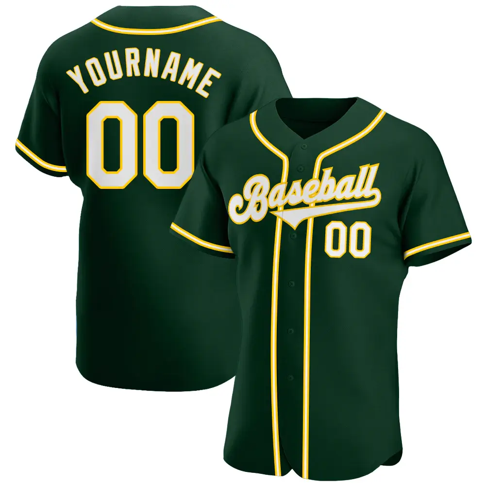Custom Green Baseball Jersey with White-Gold