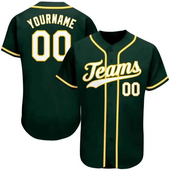 Custom Green Baseball Jersey with White-Gold