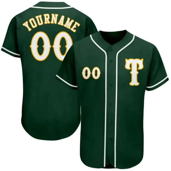 Custom Green Baseball Jersey with White-Gold
