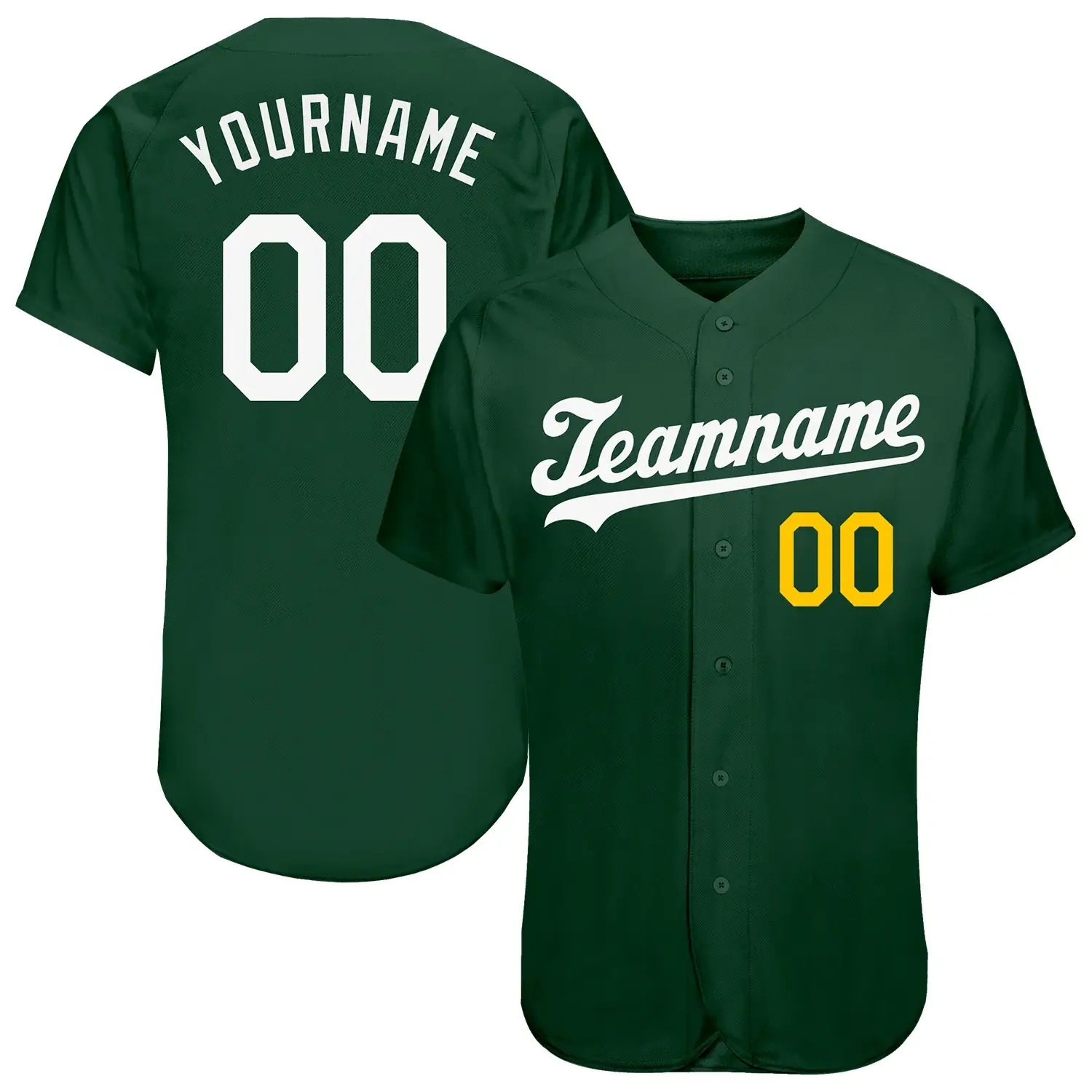 Custom Green Baseball Jersey with White-Gold