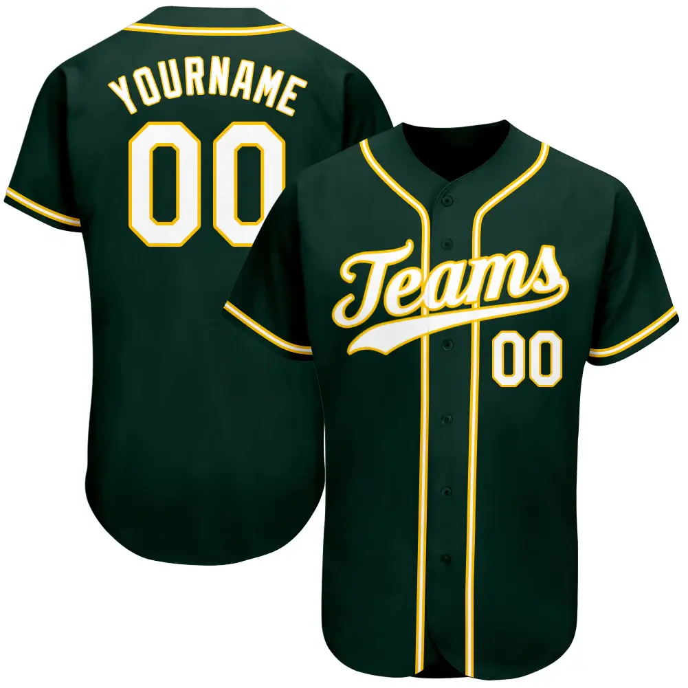 Custom Green Baseball Jersey with White-Gold
