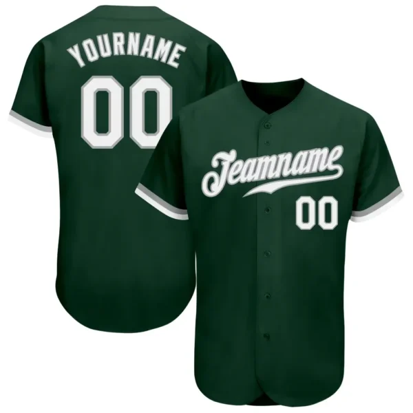 Custom Green Baseball Jersey with White-Gray
