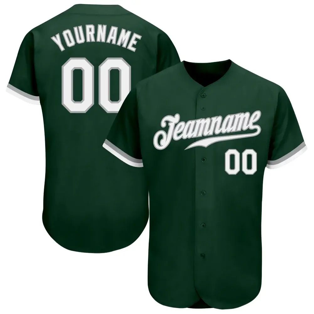Custom Green Baseball Jersey with White-Gray