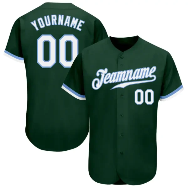 Custom Green Baseball Jersey with White-Light Blue