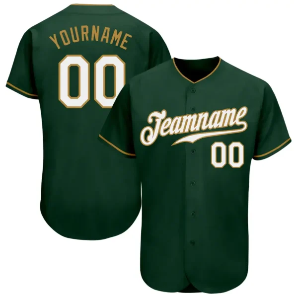 Custom Green Baseball Jersey with White-Old Gold