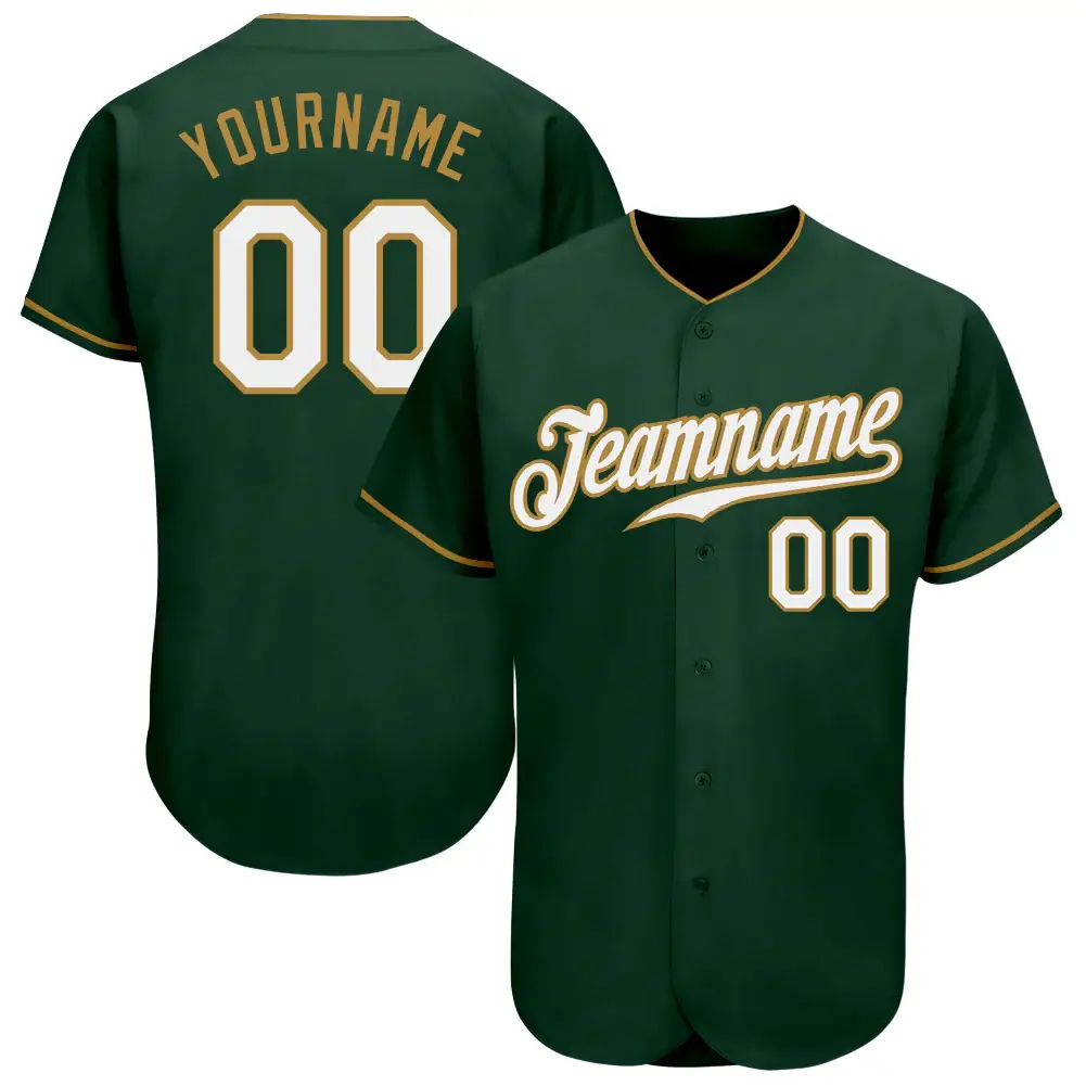 Custom Green Baseball Jersey with White-Old Gold