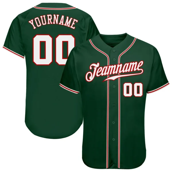 Custom Green Baseball Jersey with White-Red