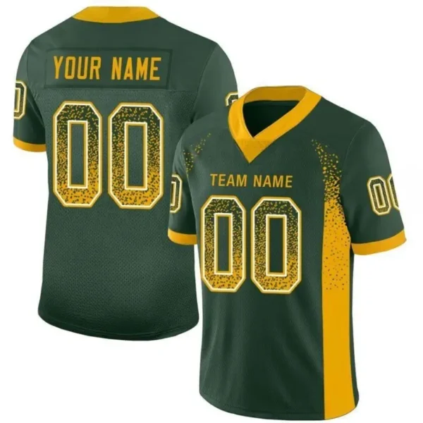 Custom Green Mesh Drift Fashihon Football Jersey with Gold