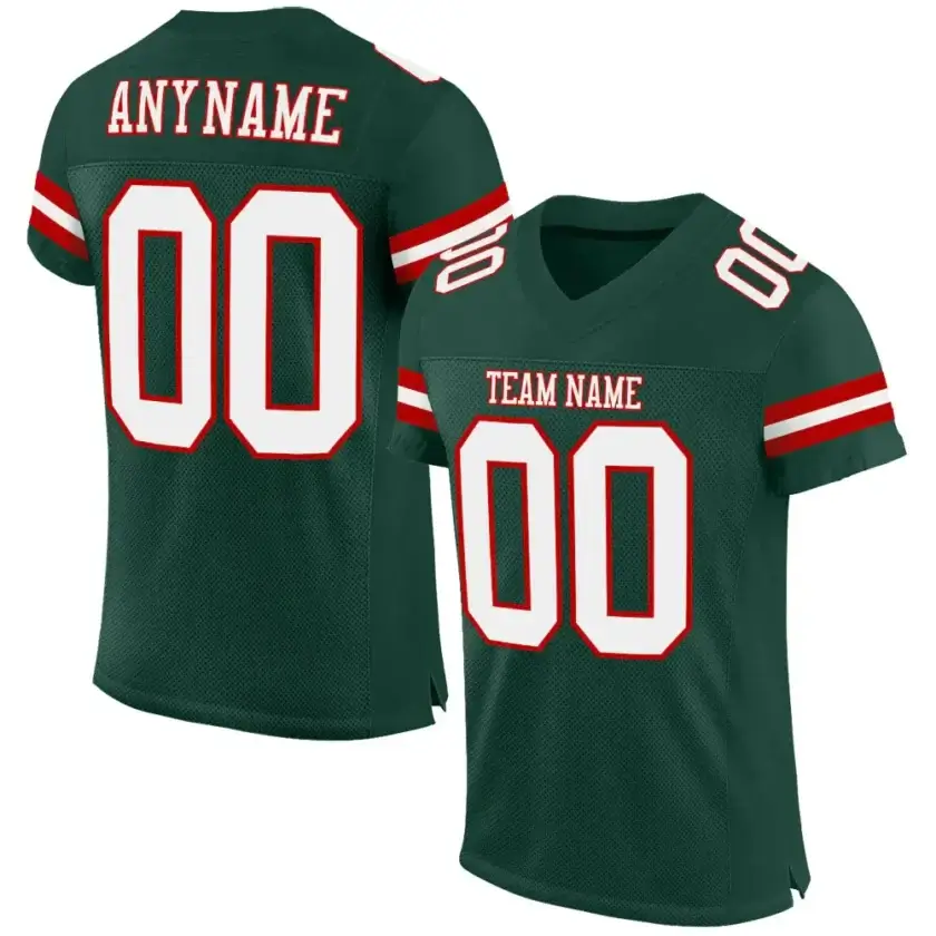 Custom Green Mesh Football Jersey with White-Red