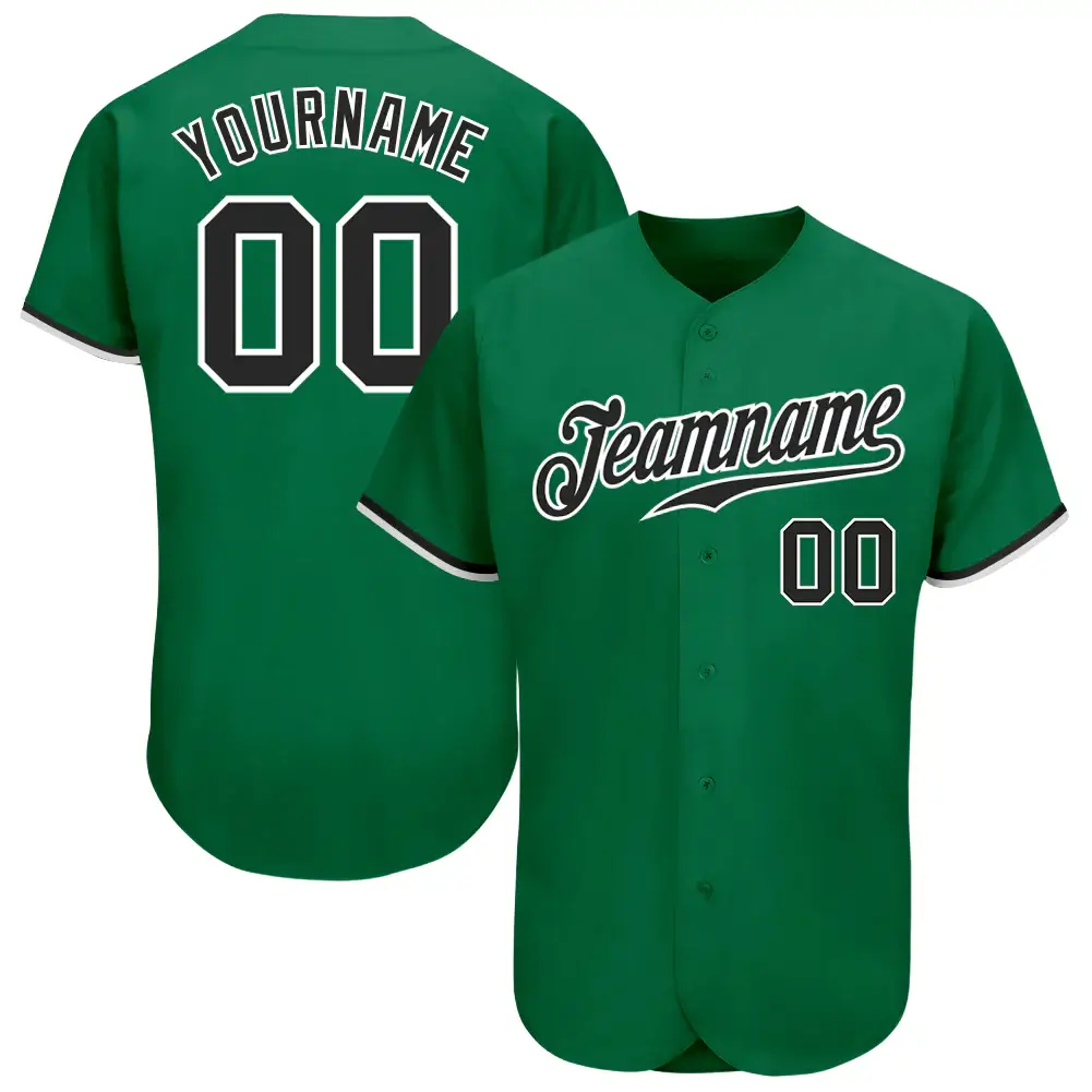 Custom Kelly Green Baseball Jersey with Black-White