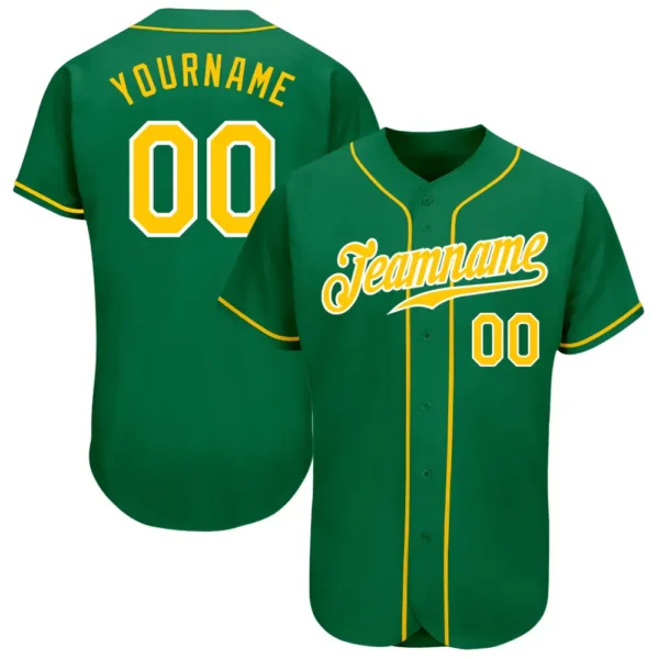 Custom Kelly Green Baseball Jersey with Gold-White