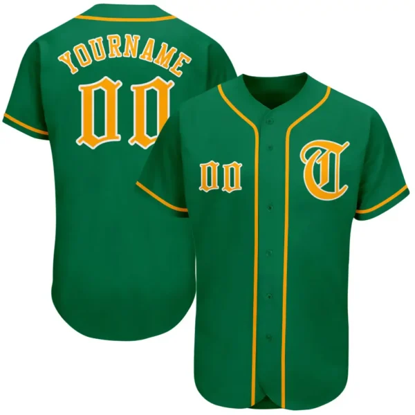 Custom Kelly Green Baseball Jersey with Gold-White