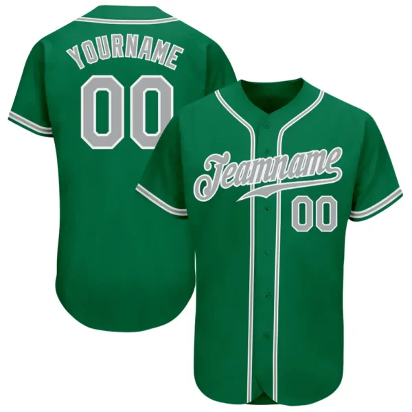 Custom Kelly Green Baseball Jersey with Gray-White