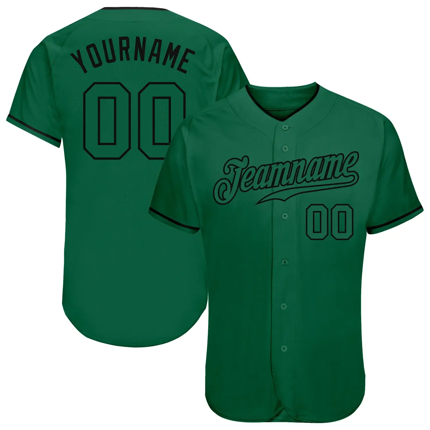 Custom Kelly Green Baseball Jersey with Kelly Green-Black