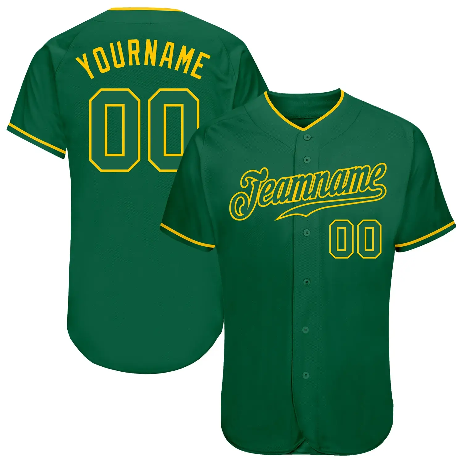 Custom Kelly Green Baseball Jersey with Kelly Green-Gold
