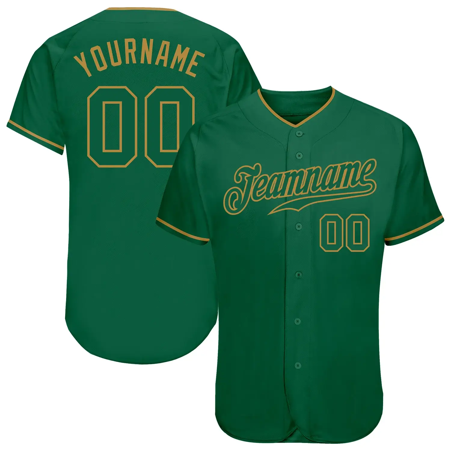 Custom Kelly Green Baseball Jersey with Kelly Green-Old Gold