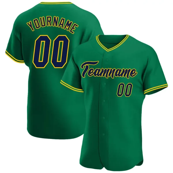 Custom Kelly Green Baseball Jersey with Navy-Gold