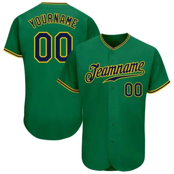 Custom Kelly Green Baseball Jersey with Navy-Gold
