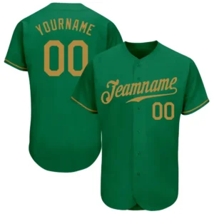 Custom Kelly Green Baseball Jersey with Old Gold