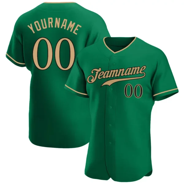 Custom Kelly Green Baseball Jersey with Old Gold-Black