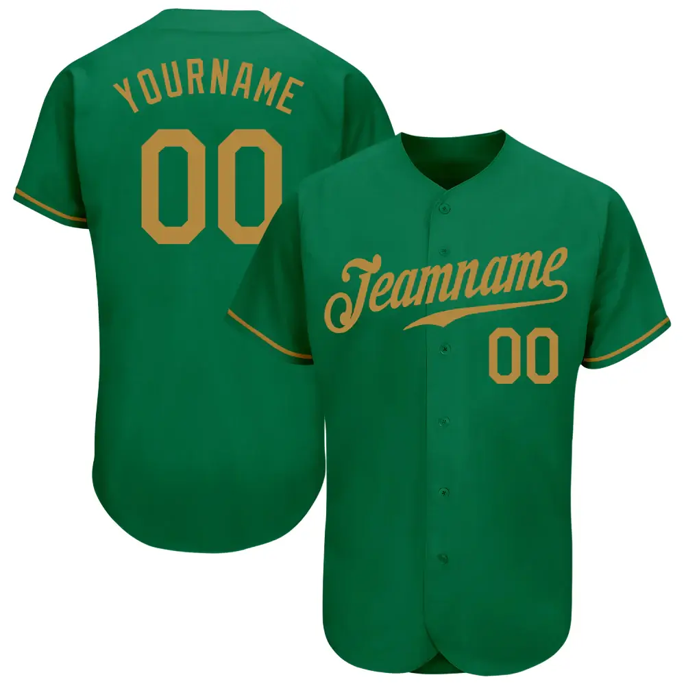 Custom Kelly Green Baseball Jersey with Old Gold