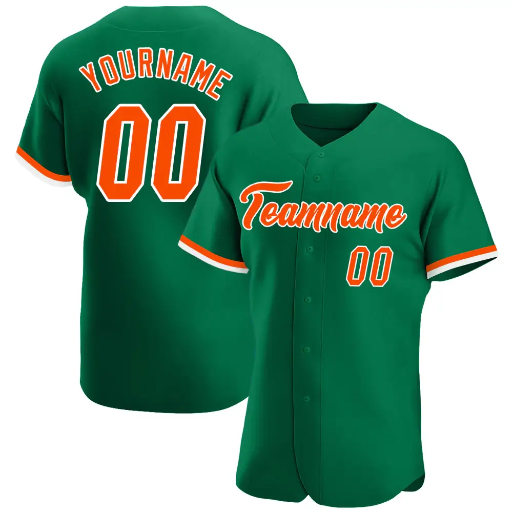 Custom Kelly Green Baseball Jersey with Orange-White