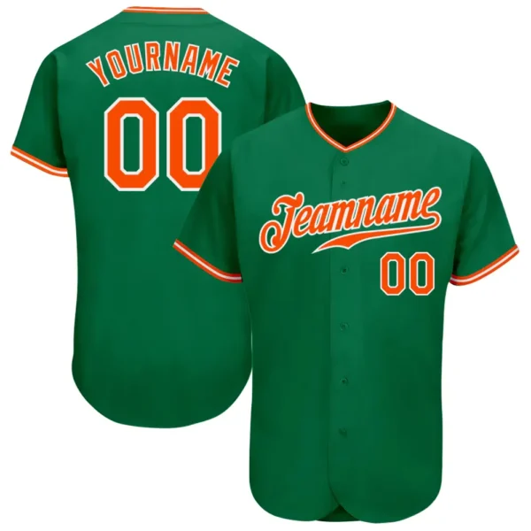 Custom Kelly Green Baseball Jersey with Orange-White