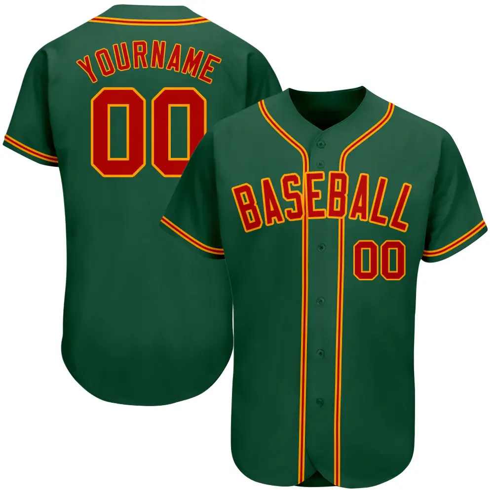 Custom Kelly Green Baseball Jersey with Red-Gold