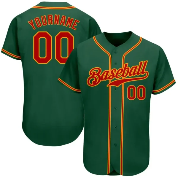 Custom Kelly Green Baseball Jersey with Red-Gold