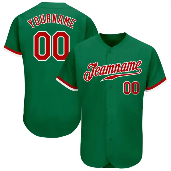 Custom Kelly Green Baseball Jersey with Red-White