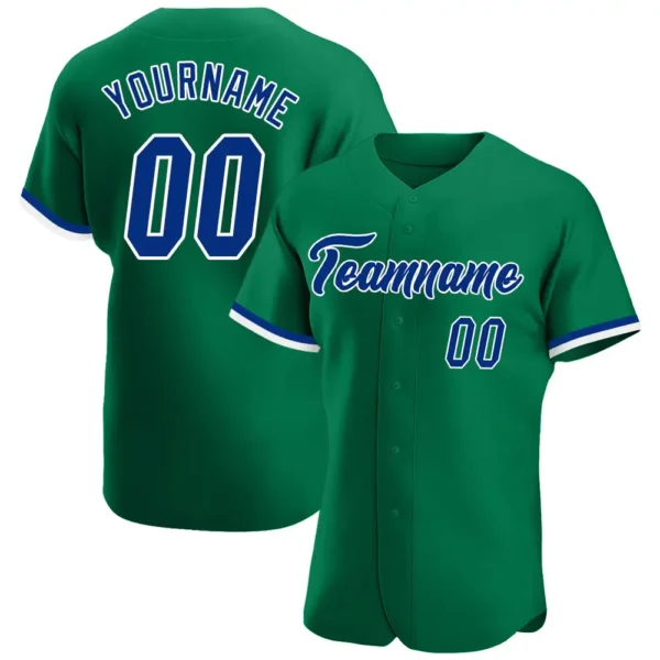 Custom Kelly Green Baseball Jersey with Royal-White