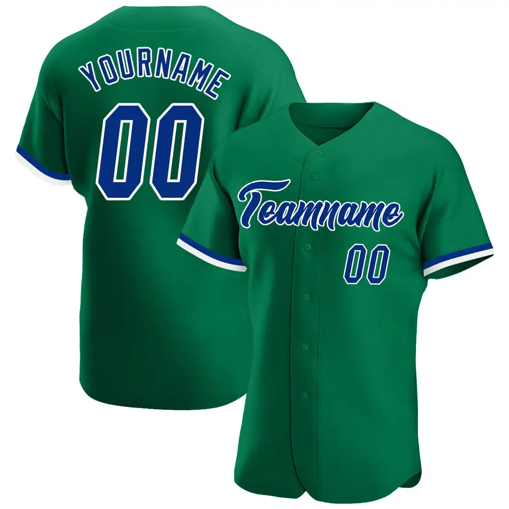 Custom Kelly Green Baseball Jersey with Royal-White