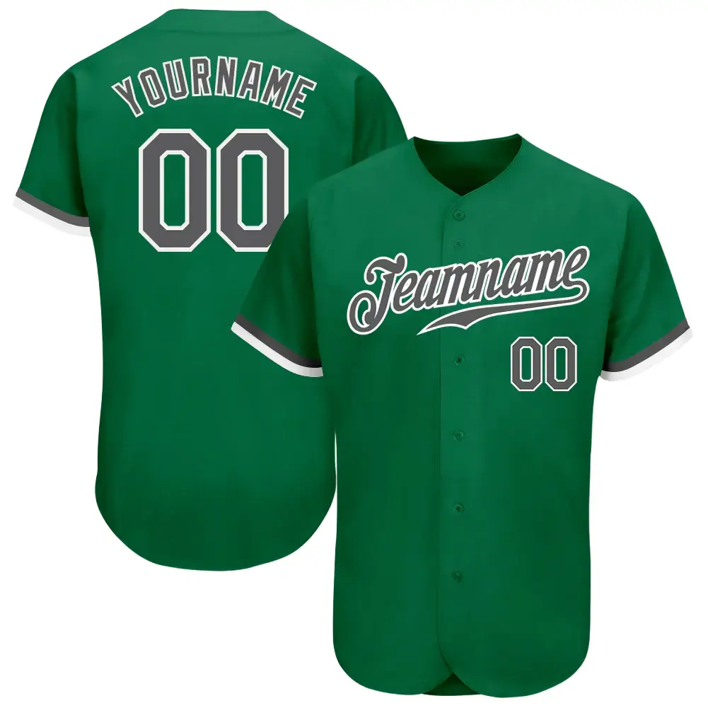 Custom Kelly Green Baseball Jersey with Steel Gray-White