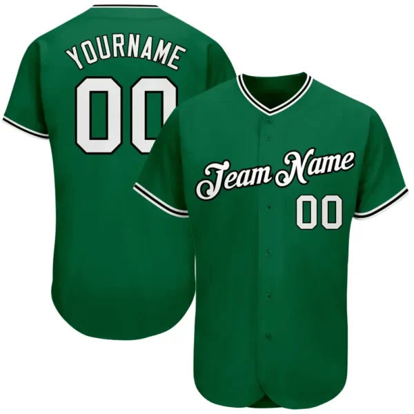 Custom Kelly Green Baseball Jersey with White-Black