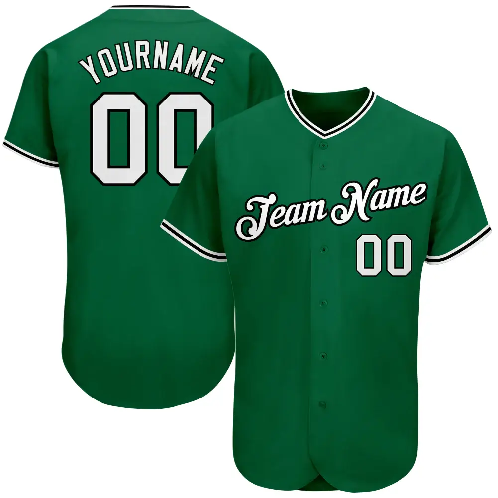 Custom Kelly Green Baseball Jersey with White-Black