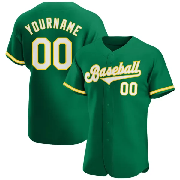 Custom Kelly Green Baseball Jersey with White-Gold