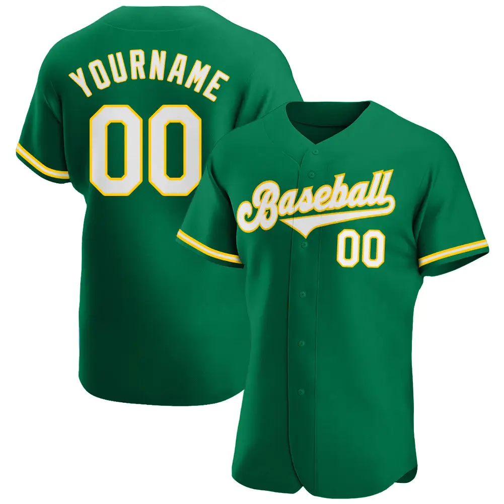 Custom Kelly Green Baseball Jersey with White-Gold