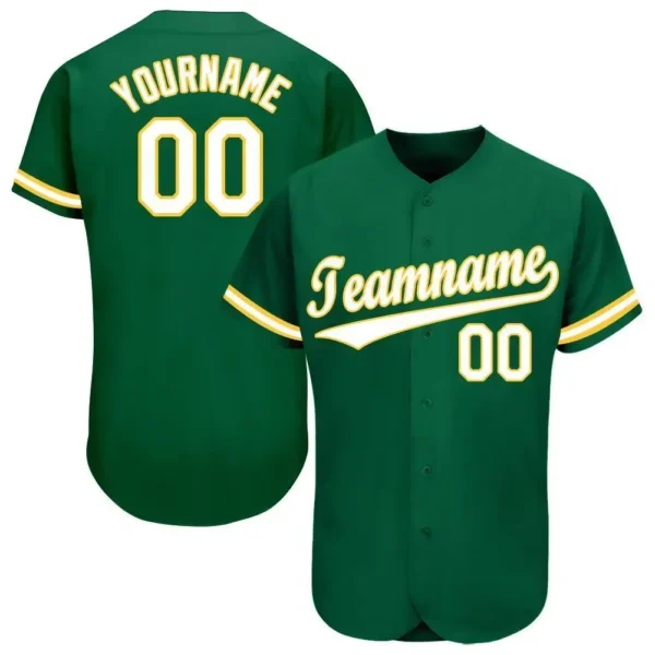 Custom Kelly Green Baseball Jersey with White-Gold