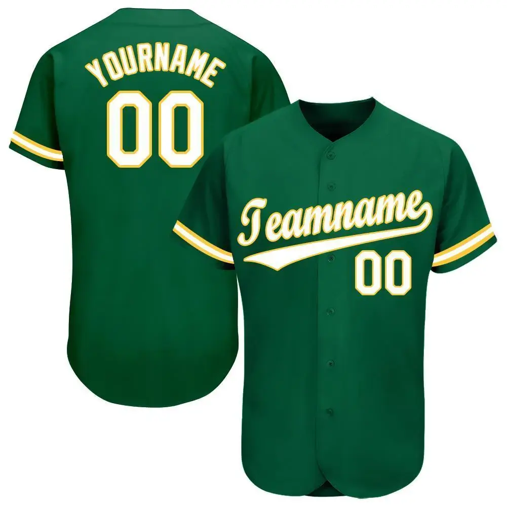 Custom Kelly Green Baseball Jersey with White-Gold