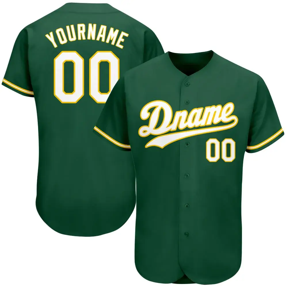 Custom Kelly Green Baseball Jersey with White-Gold
