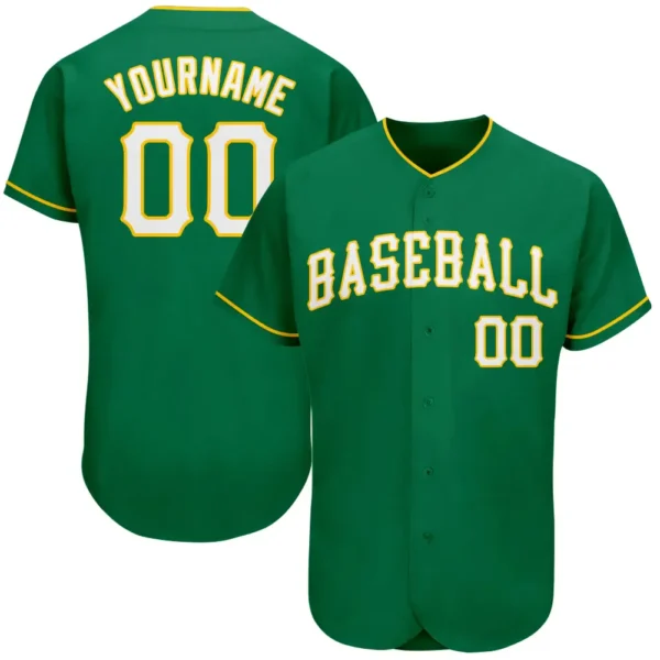 Custom Kelly Green Baseball Jersey with White-Gold