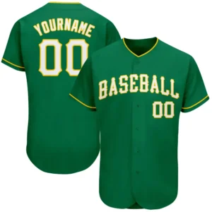 Custom Kelly Green Baseball Jersey with White-Gold