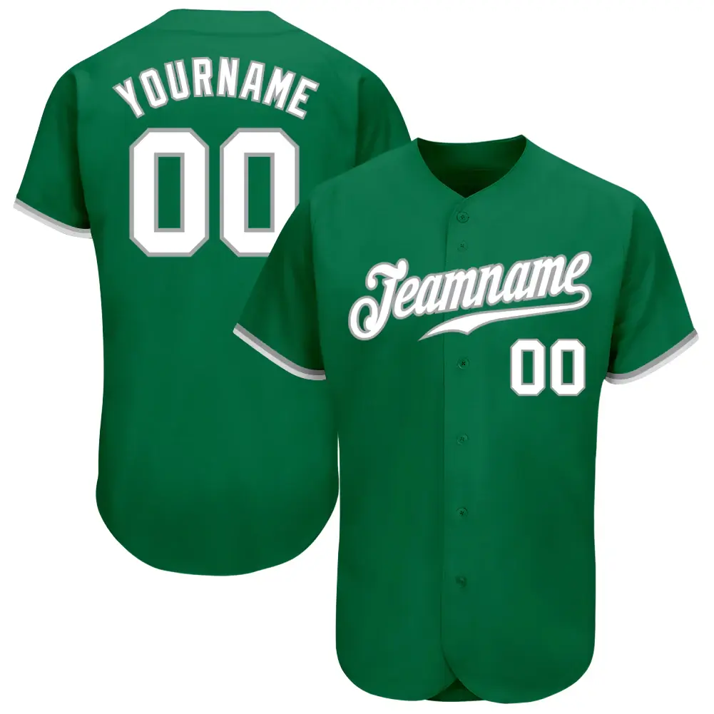 Custom Kelly Green Baseball Jersey with White-Gray