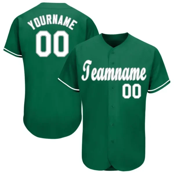 Custom Kelly Green Baseball Jersey with White-Gray