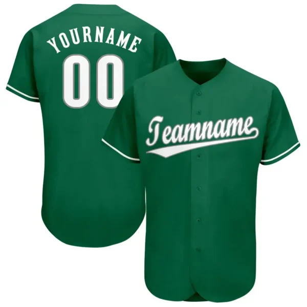 Custom Kelly Green Baseball Jersey with White-Gray