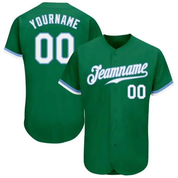 Custom Kelly Green Baseball Jersey with White-Light Blue